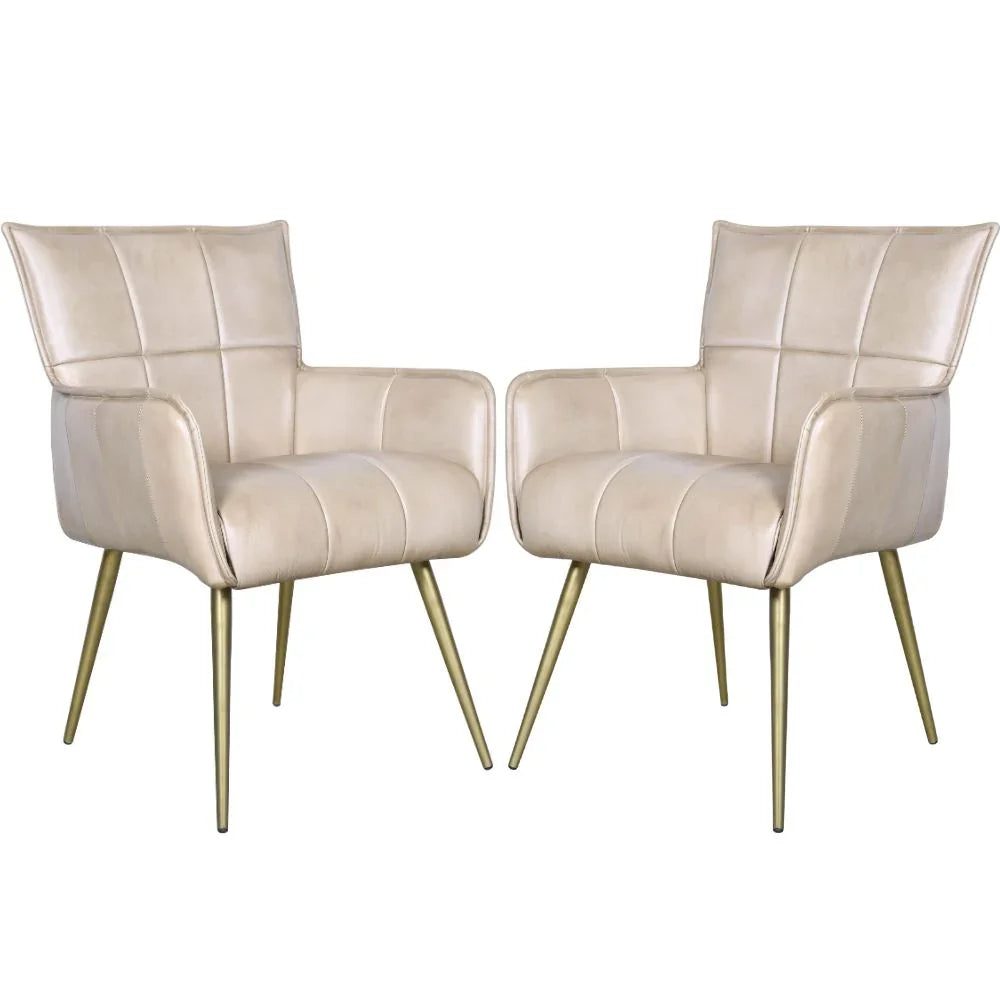 Antique Ivory Leather Quilted Armchair
