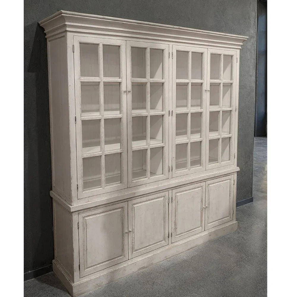 Antique White Shabby Chic Glass Front Bookcase