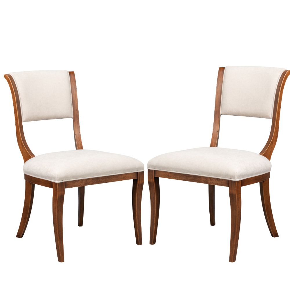 Antiqued Walnut Curved Leg Dining Chairs - Pair