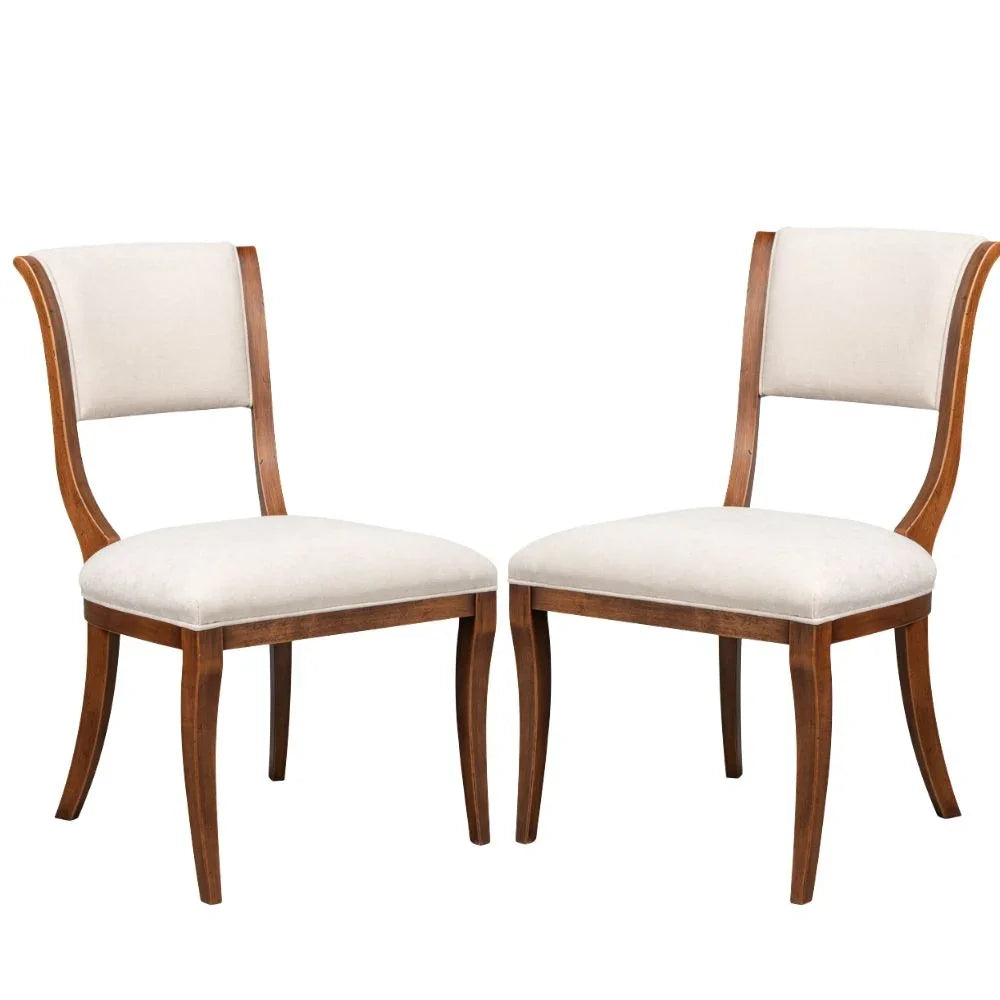 Antiqued Walnut Curved Leg Dining Chairs - Pair