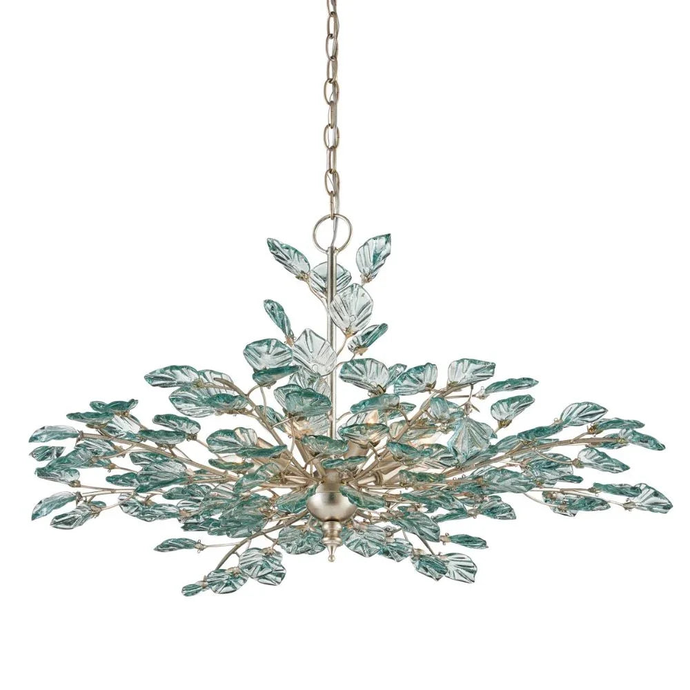 Aquamarine Silver Leaf Recycled-Glass Chandelier