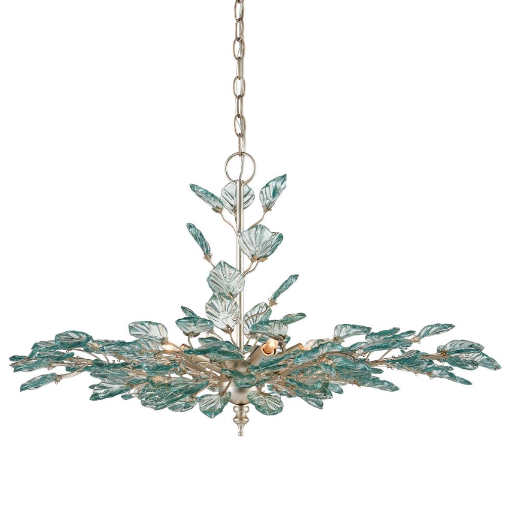 Aquamarine Silver Leaf Recycled-Glass Chandelier