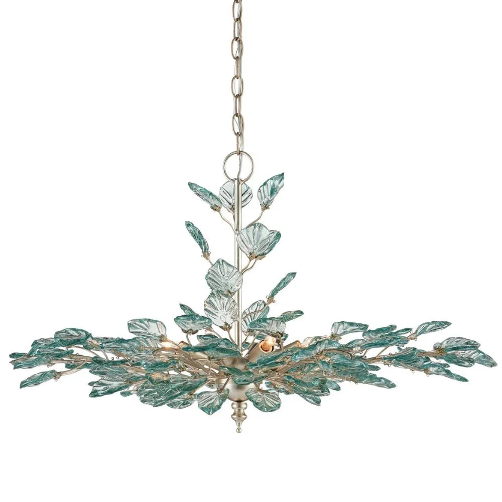 Elegant glass leaf chandelier with coastal farmhouse style design