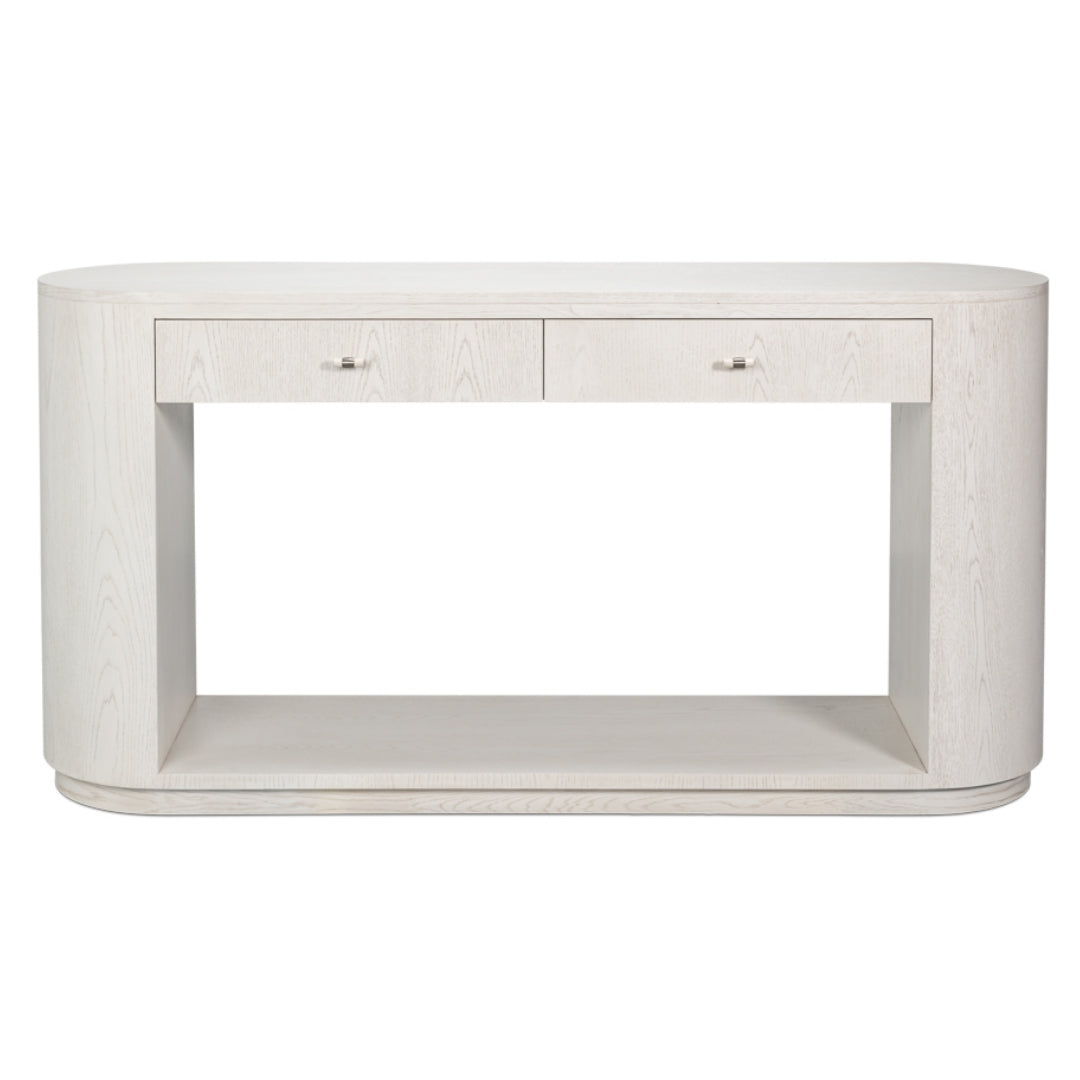 Ash Wood White Oval Console Table