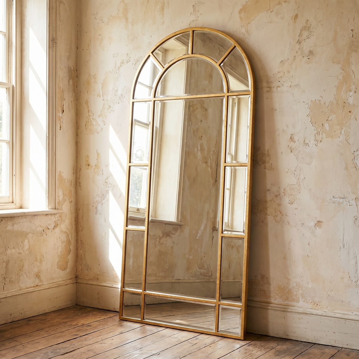 Aurelia Arched Gold Beveled Glass Floor Mirror