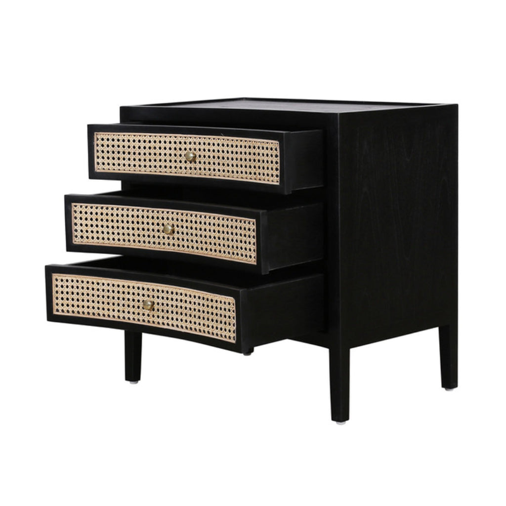 Black Curved Side Chest With Cane Drawers