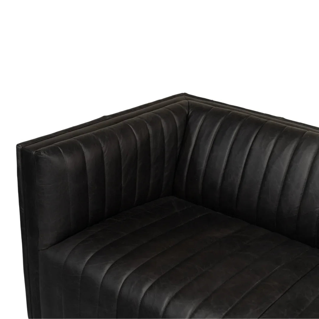 Black Channel Tufted Leather Tuxedo Sofa