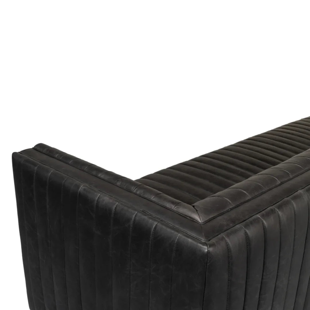 Black Channel Tufted Leather Tuxedo Sofa