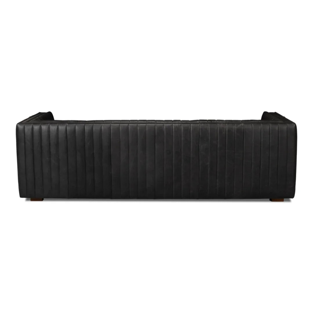 Black Channel Tufted Leather Tuxedo Sofa