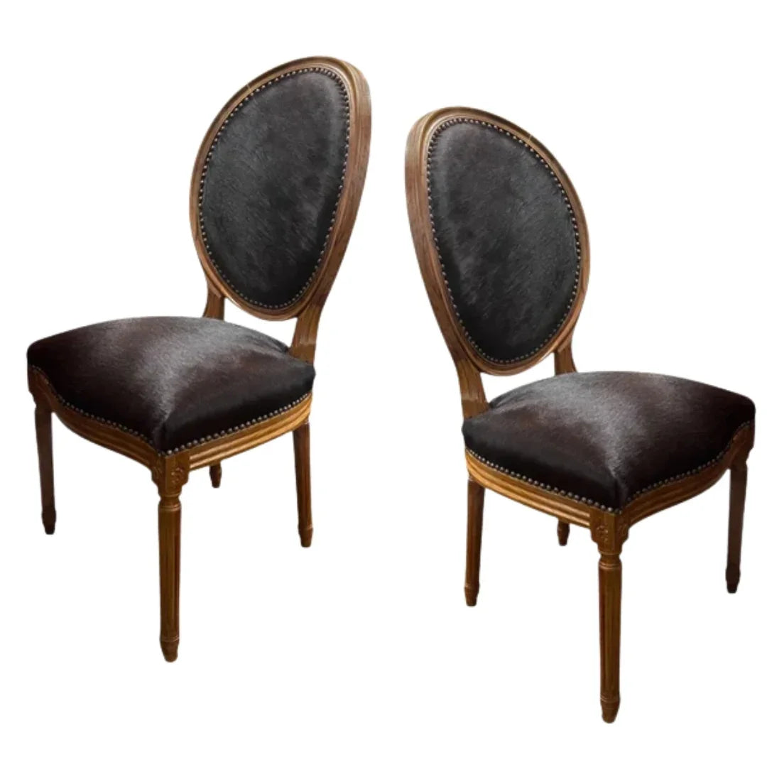 Brazilian Cowhide Wood Stained Side Chair