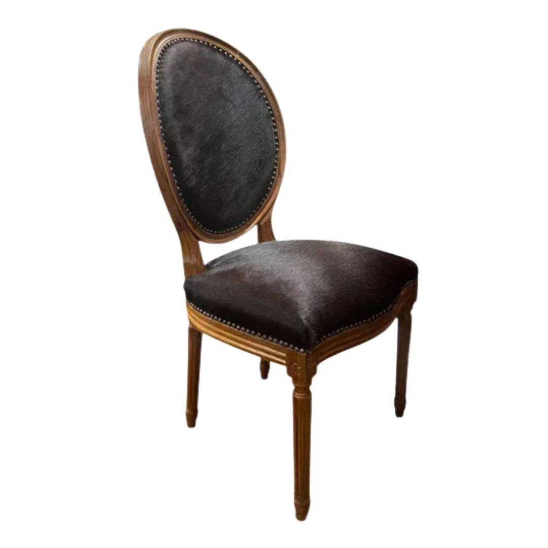 Brazilian Cowhide Wood Stained Side Chair