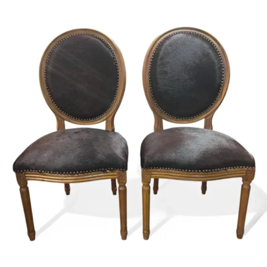 Brazilian Cowhide Wood Stained Side Chair