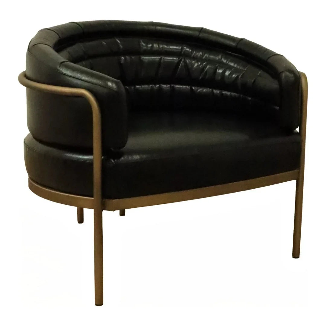 Black leather armchair with gold metal frame, modern luxury seating