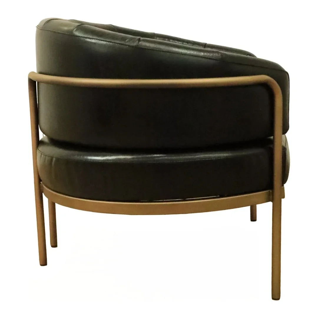 Contempo Black Leather Brass Frame Chair