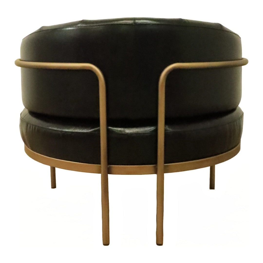 Contempo Black Leather Brass Frame Chair