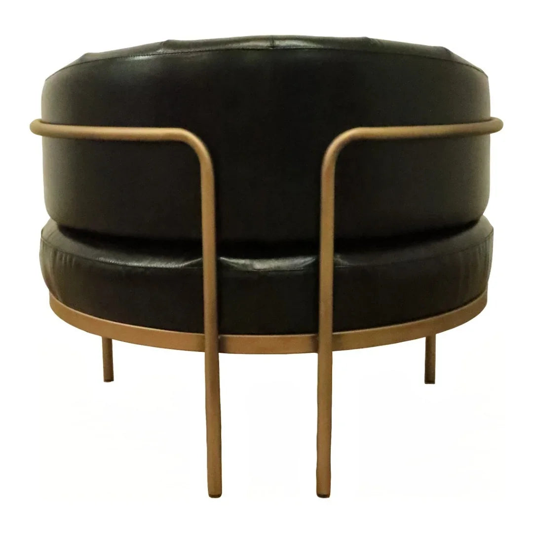 Contempo Black Leather Brass Frame Chair