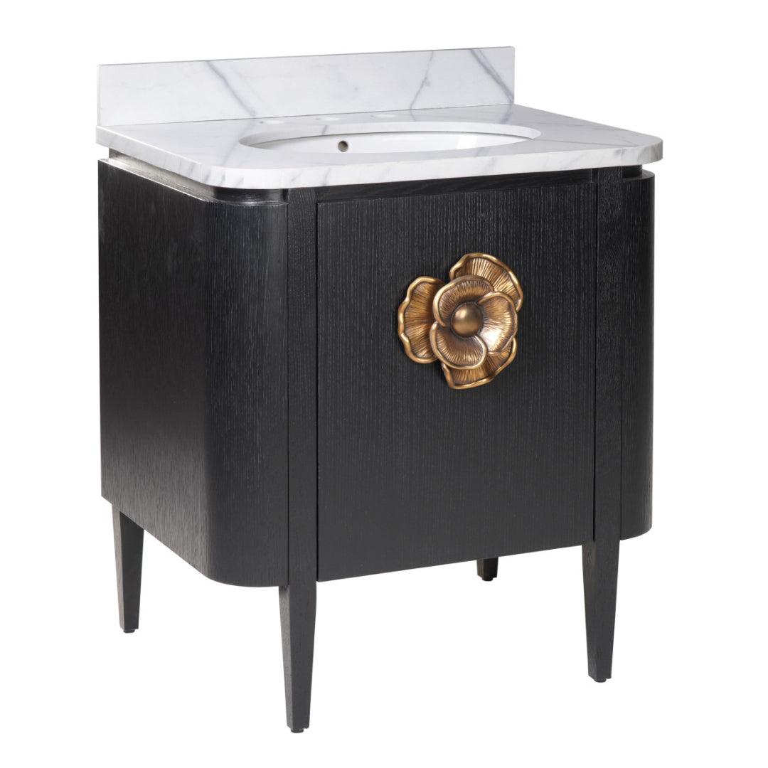Brass Flower Black Marble Top Vanity, 30 Inch