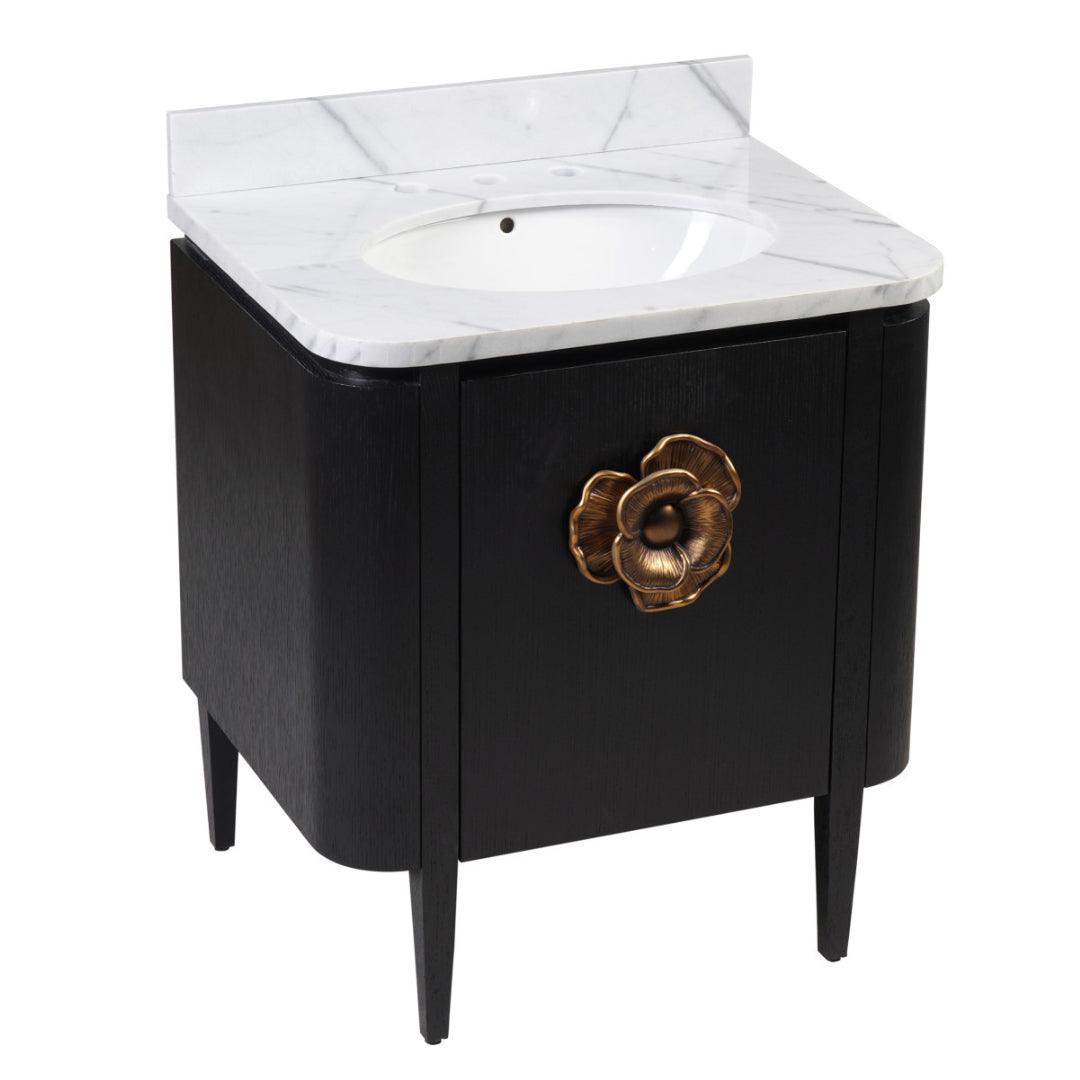 Brass Flower Black Marble Top Vanity, 30 Inch