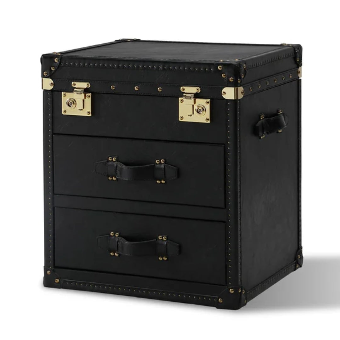 Black Vintage Gold Metal Trunk Accent Table