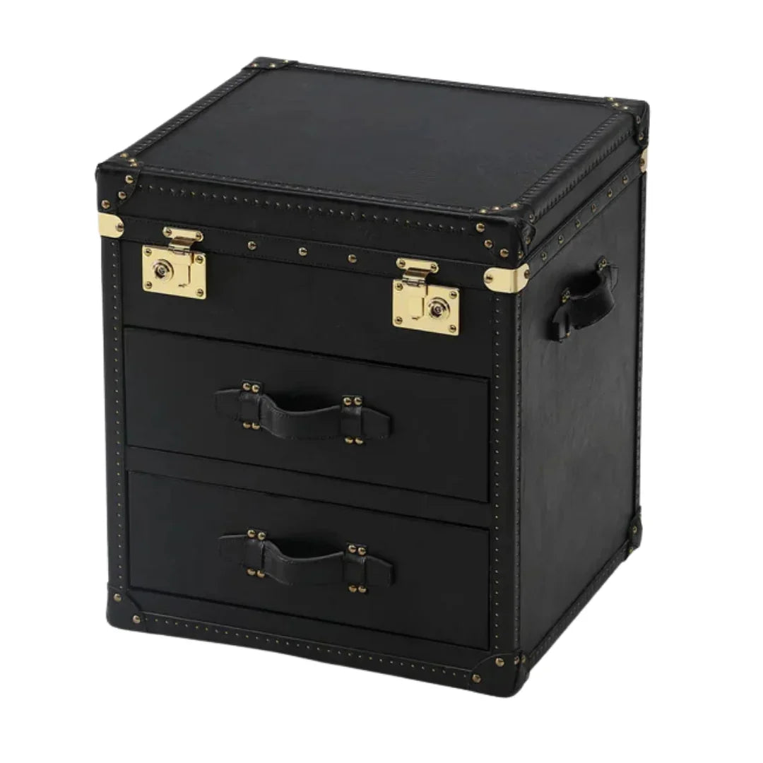 Black Vintage Gold Metal Trunk Accent Table