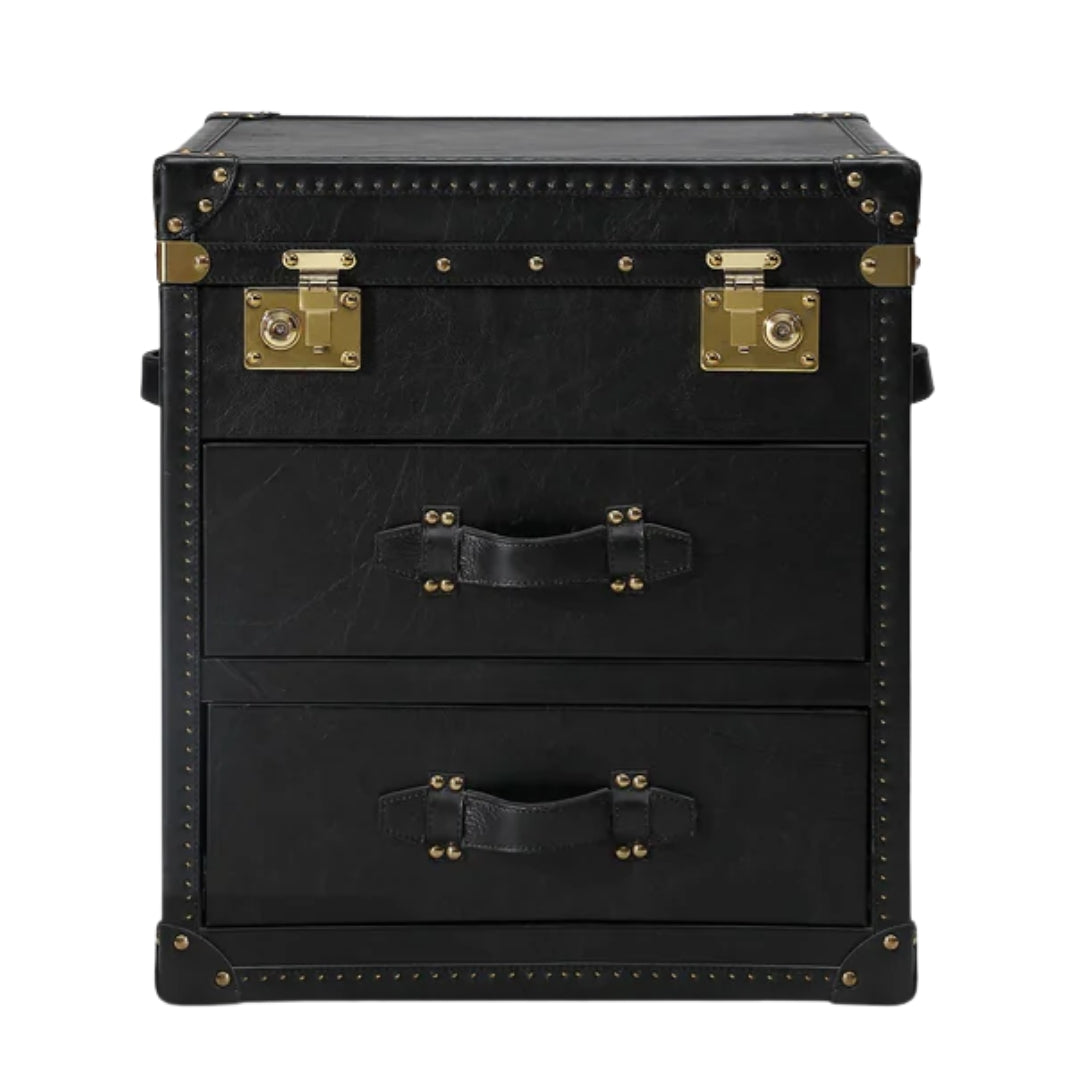 Black Vintage Gold Metal Trunk Accent Table