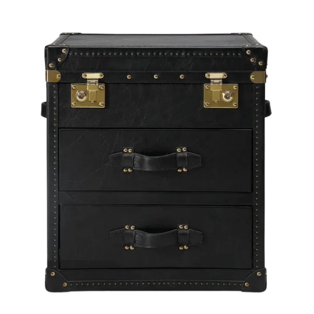 Black Vintage Gold Metal Trunk Accent Table