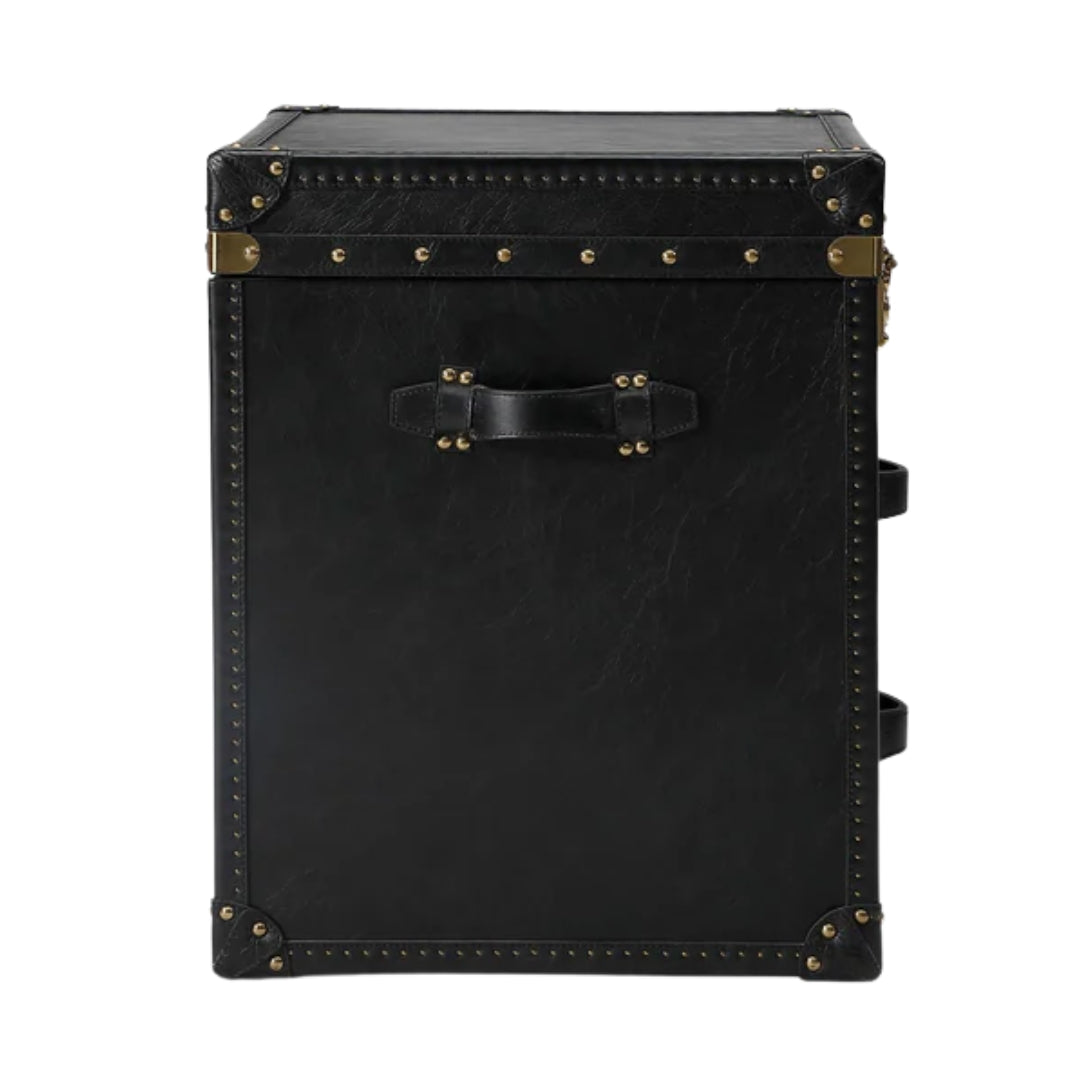 Black Vintage Gold Metal Trunk Accent Table