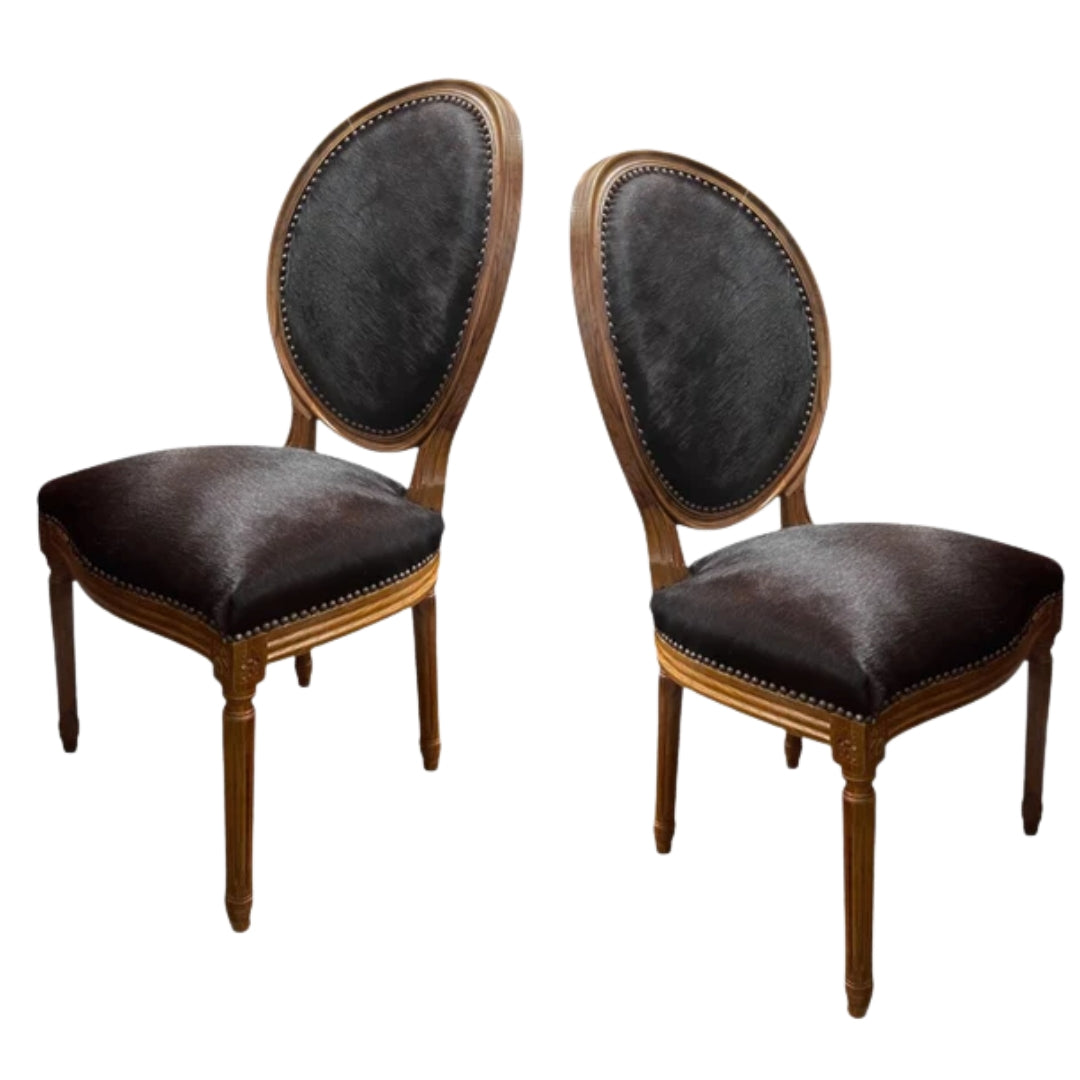 Black Cowhide Upholstered Side Chair
