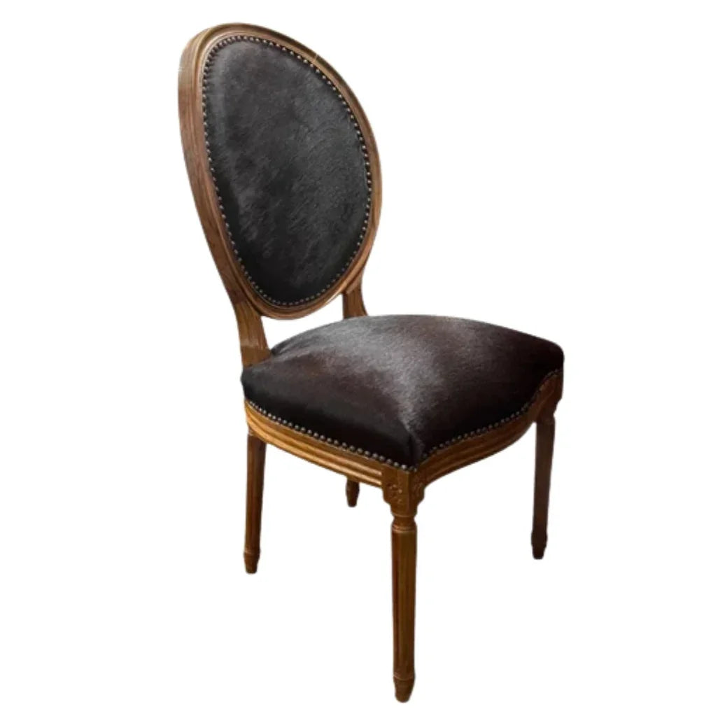 Brazilian Cowhide Wood Stained Side Chair
