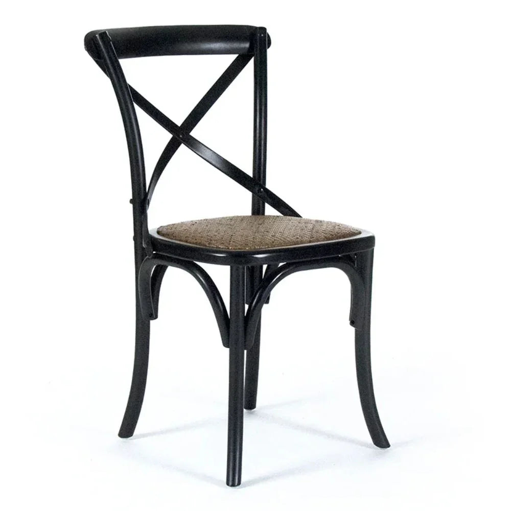 Black bentwood chair with woven seat, French country or farmhouse style dining furniture