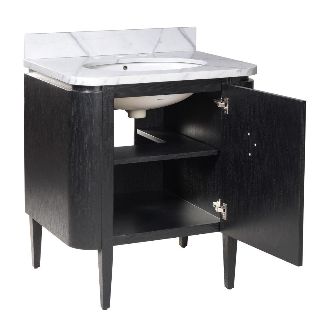 Brass Flower Black Marble Top Vanity, 30 Inch