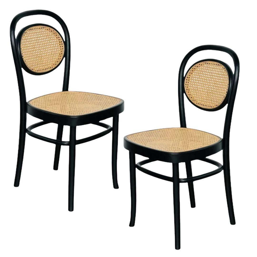 Black French Bistro Cane Dining Chairs - Set