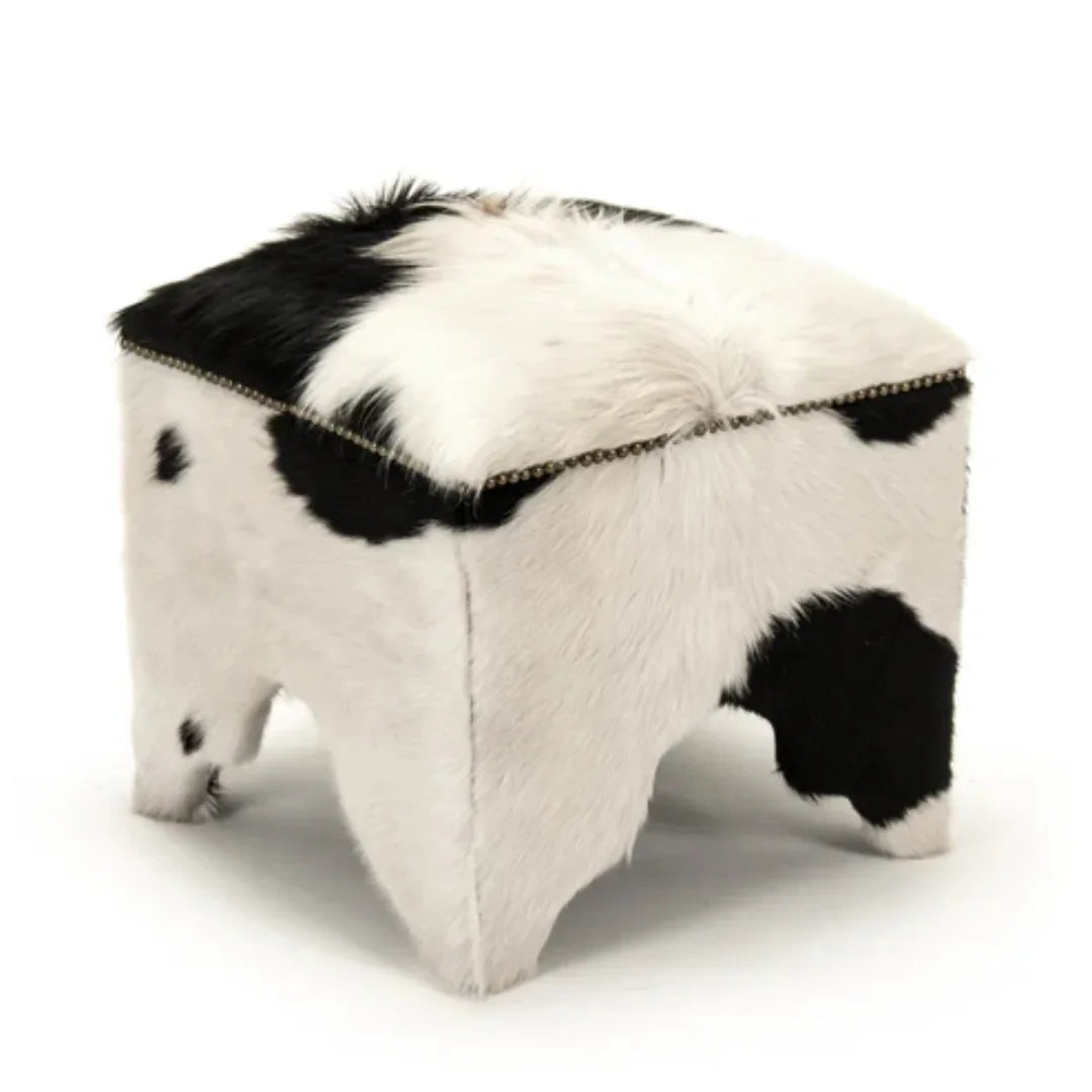 Brazilian Cowhide Pathwork Ottoman Stool