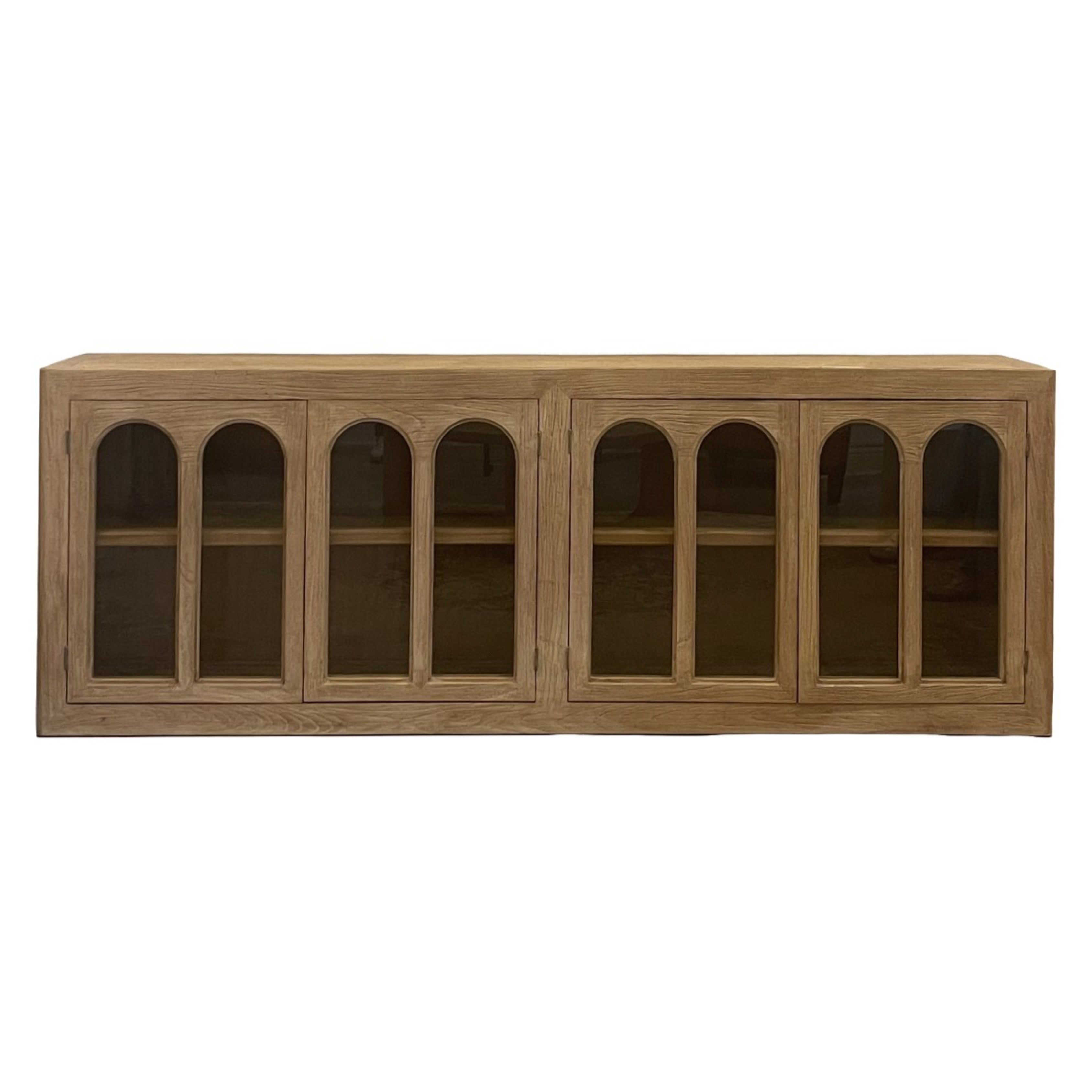 Bleached Reclaimed Elm Arched Glass Cabinet