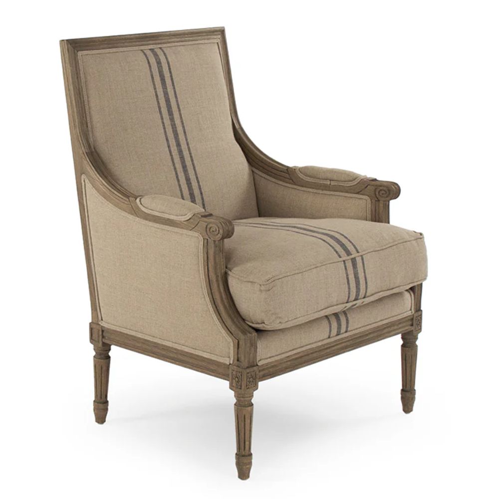 Blue Striped French Louis Khaki Armchair