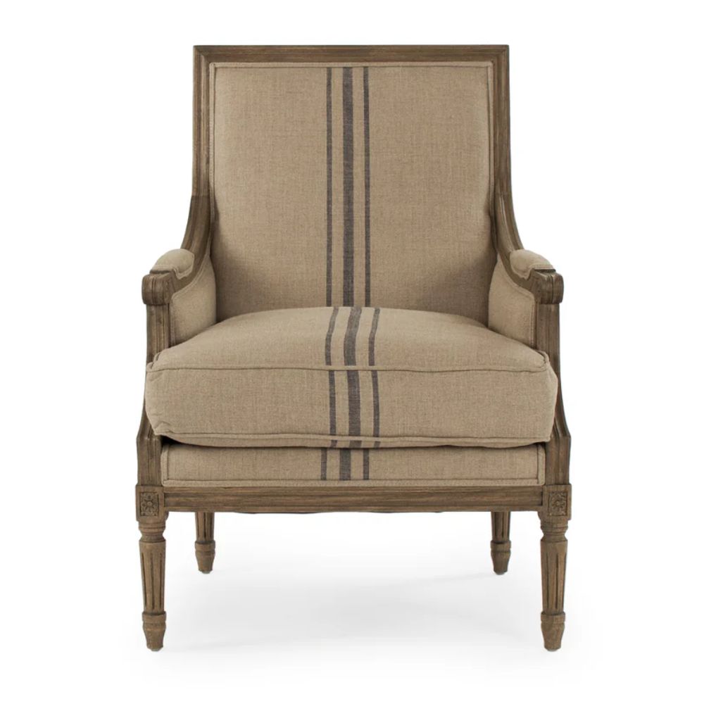 Blue Striped French Louis Khaki Armchair