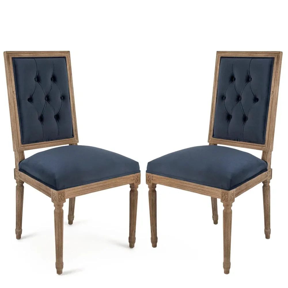 Blue Velvet Tufted French Louis Side Chair