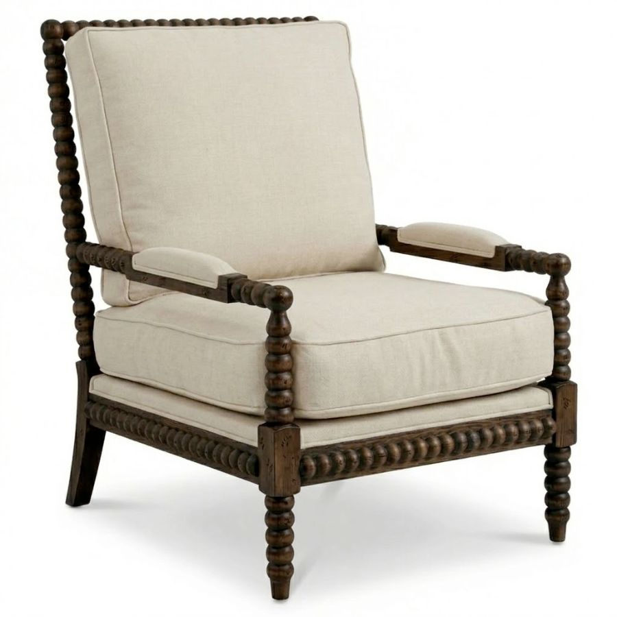 Bobbin Wood and Linen Chair