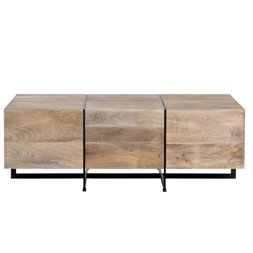 Natural wood farmhouse style sideboard with black metal frame