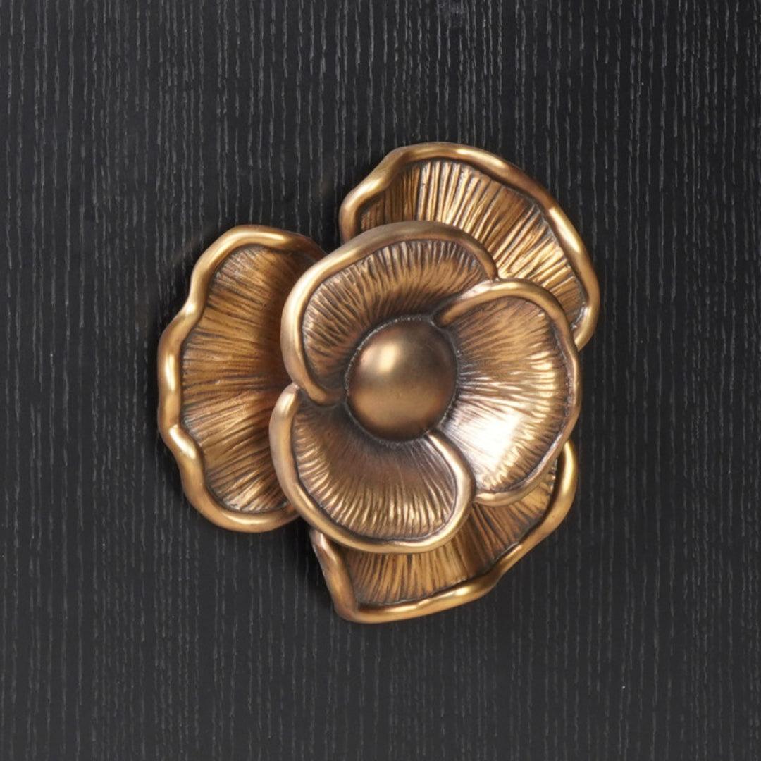 Brass Flower Black Marble Top Demilune Vanity