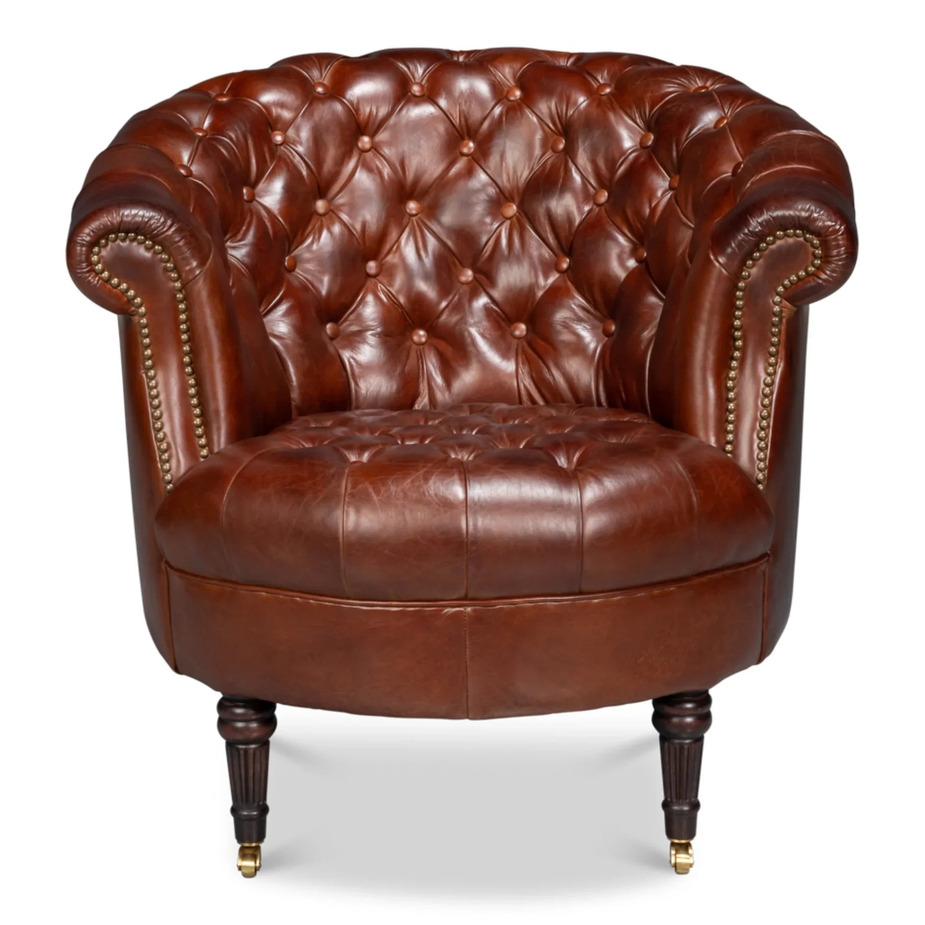 Brown Classic Barrel Chesterfield Leather Chair