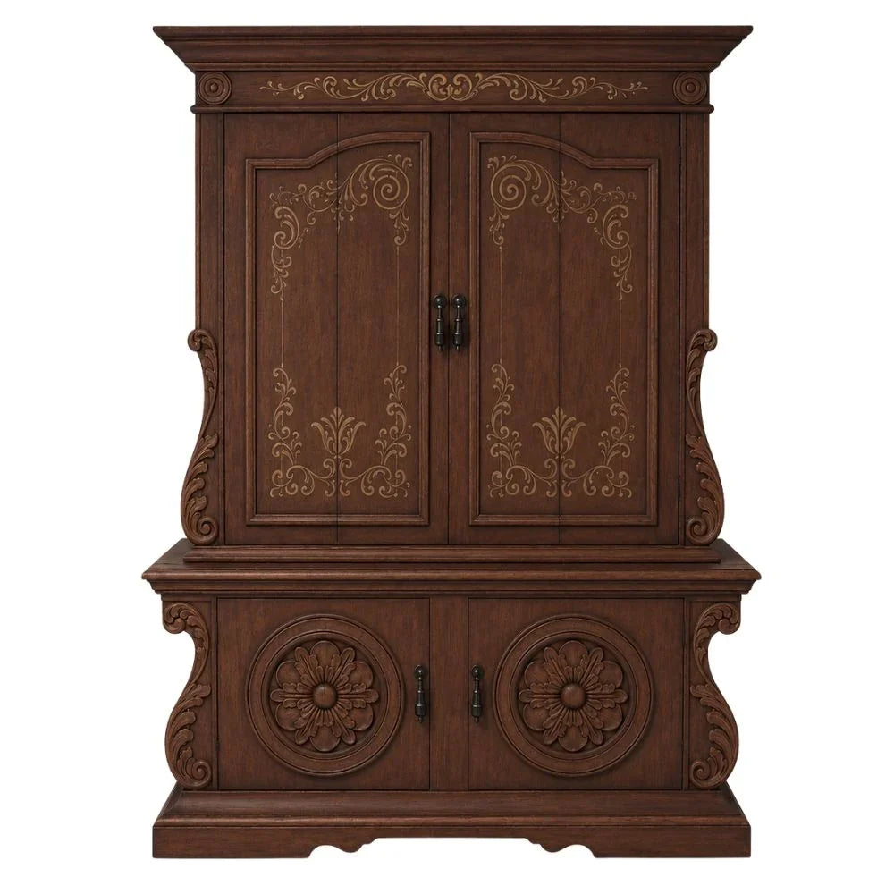 Rosette Ornately Carved Entertainment Armoire