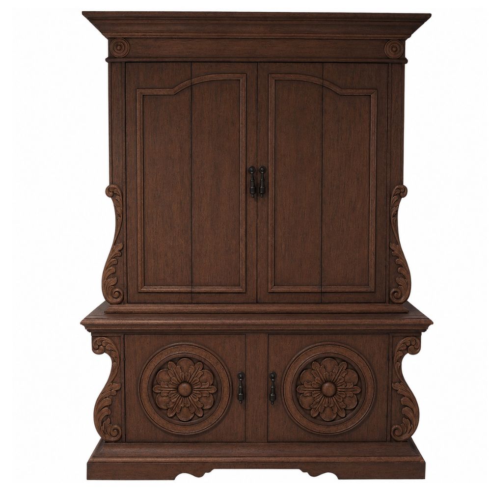 Rosette Ornately Carved Entertainment Armoire