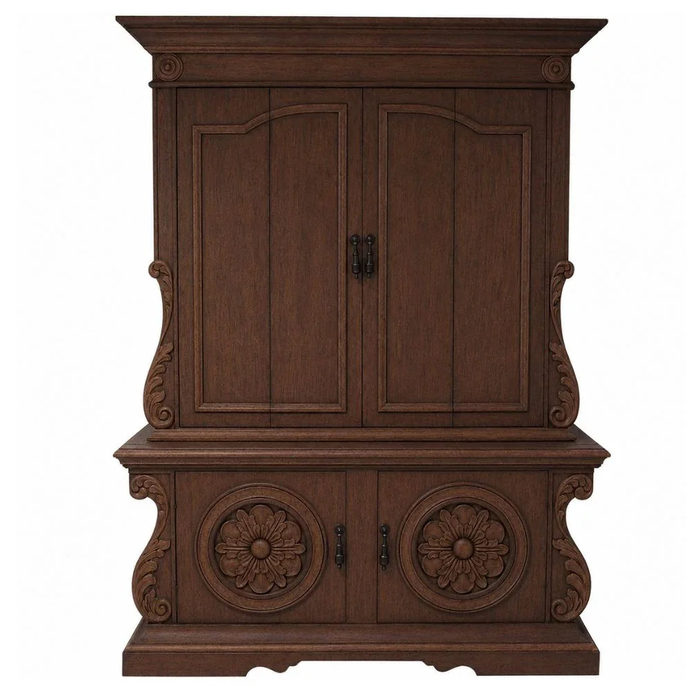 Rosette Ornately Carved Entertainment Armoire