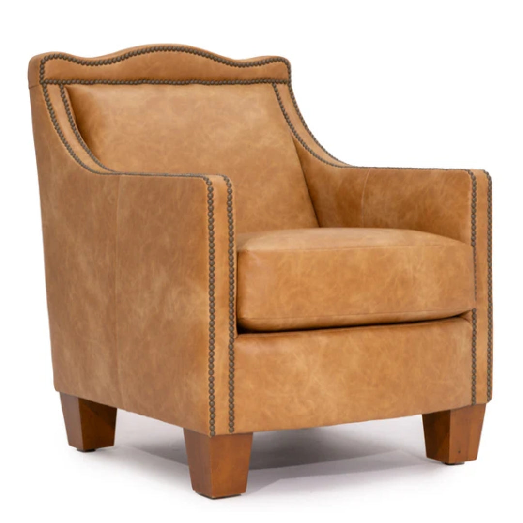 Camel Brown Leather Armchair with Nailheads