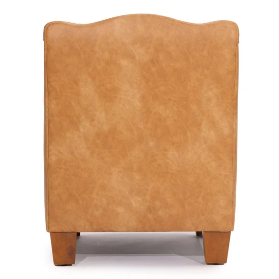 Camel Brown Leather Armchair with Nailheads