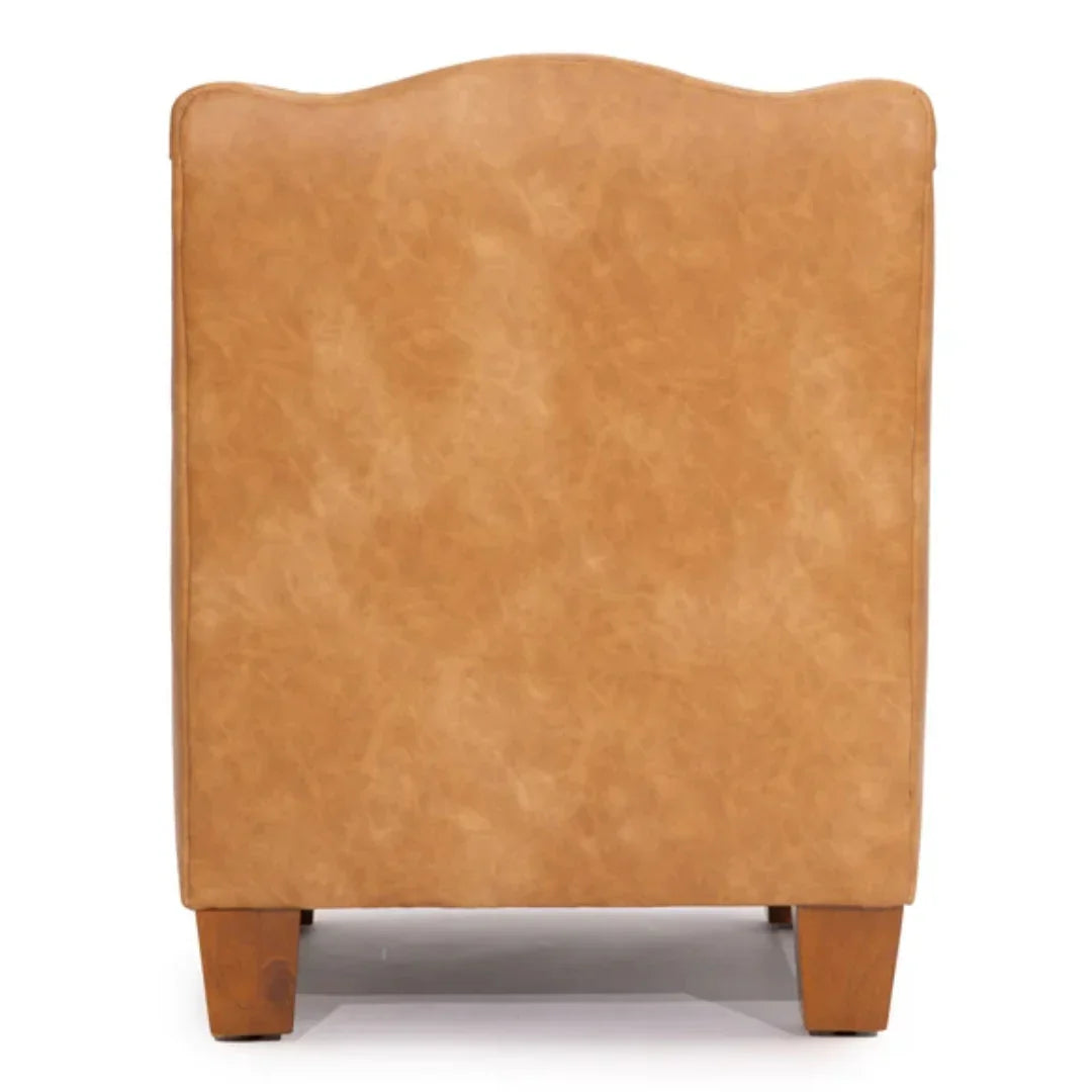 Camel Brown Leather Armchair with Nailheads