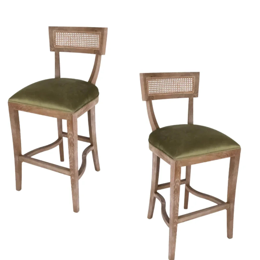 Cane Back Green Velvet Bar Stool