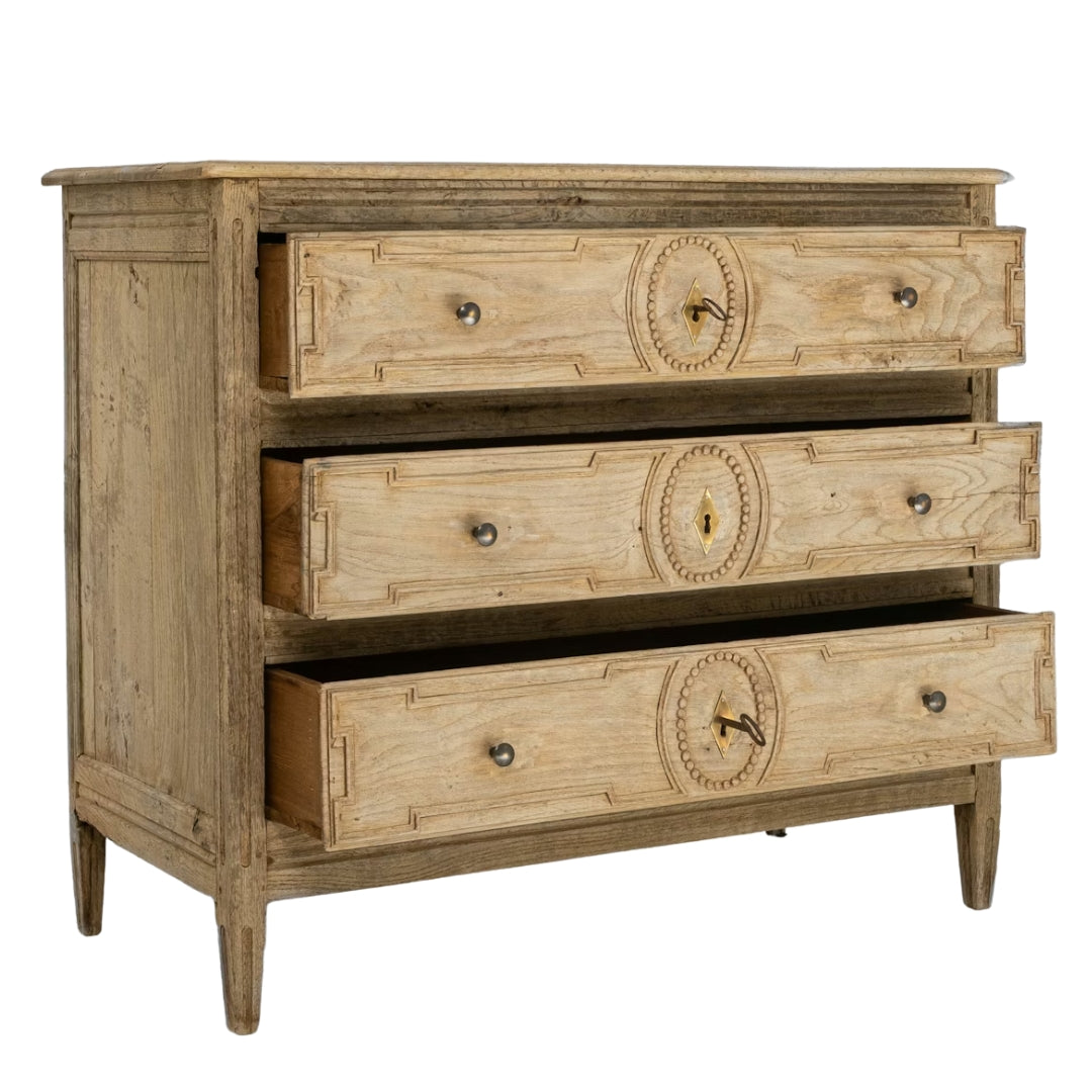 Carved Wooden Chest with Beaded Carvings, Circa 1850