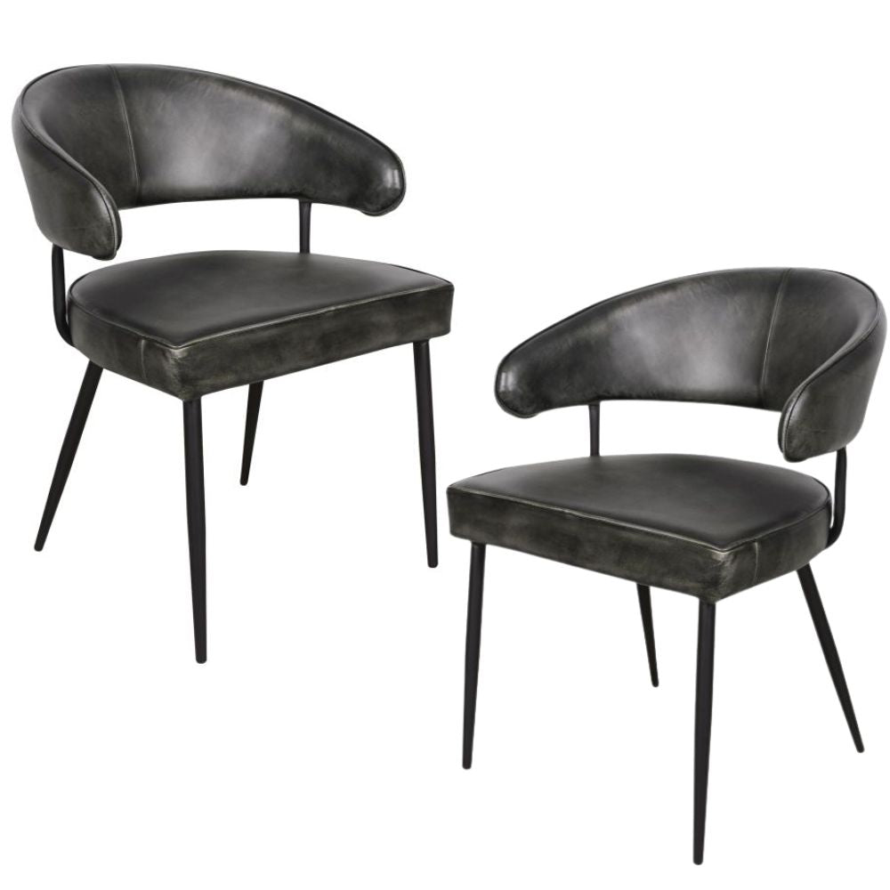 Curved Back Leather Dining Chairs - Set of 2